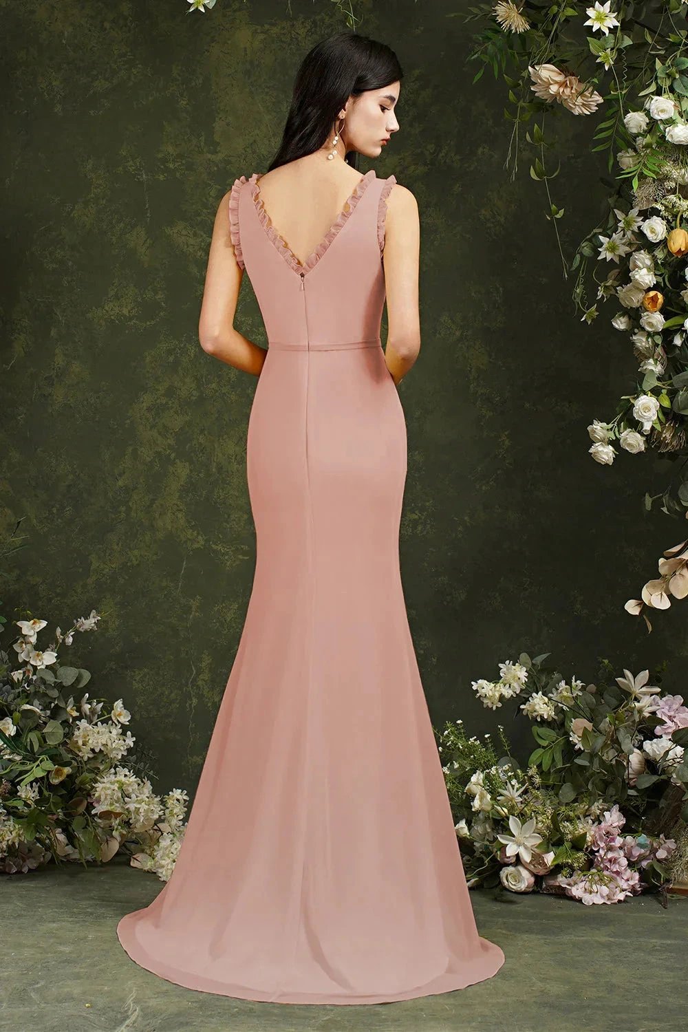 Deep V neck Sleeveless Split Front Floor-Length Prom dress by misshow.com