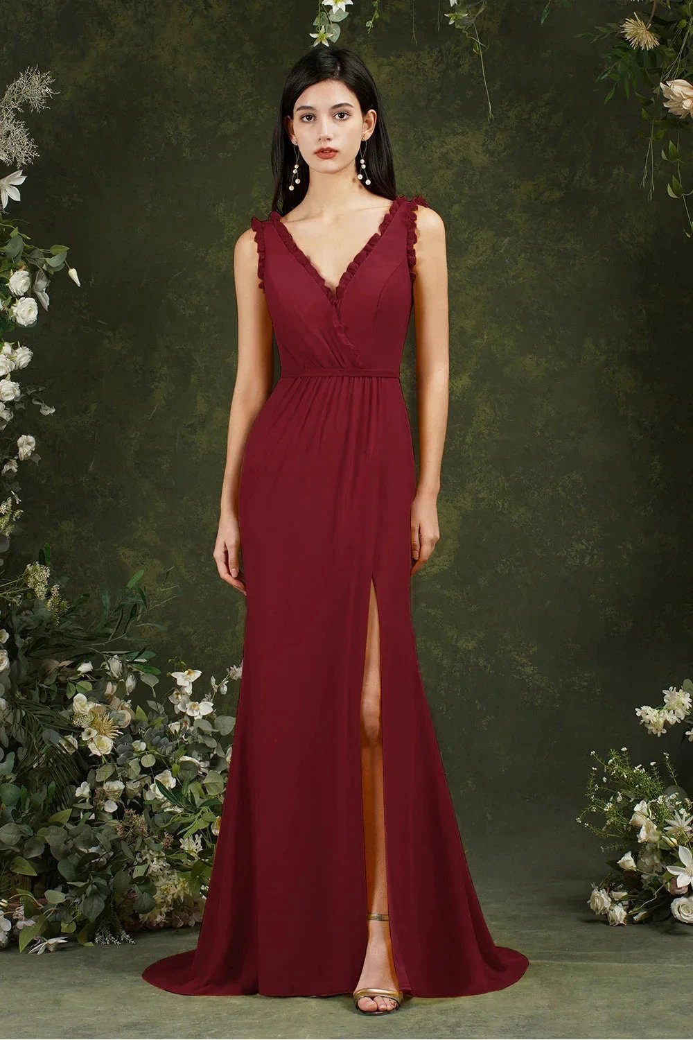 Deep V neck Sleeveless Split Front Floor-Length Prom dress by misshow.com