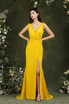 Deep V neck Sleeveless Split Front Floor-Length Prom dress by misshow.com