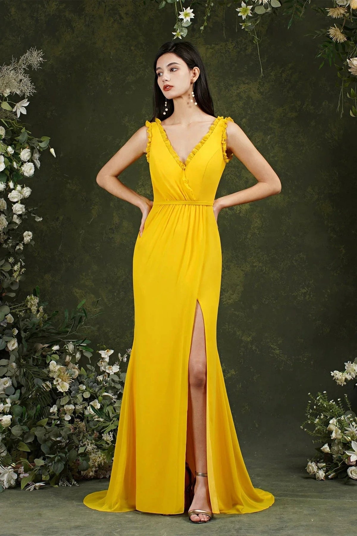 Deep V neck Sleeveless Split Front Floor-Length Prom dress by misshow.com