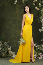 Deep V neck Sleeveless Split Front Floor-Length Prom dress by misshow.com