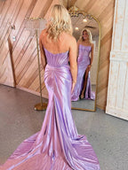 Delfina | Lilac Strapless Satin Sheath Long Prom Dresses with Slit by KissProm