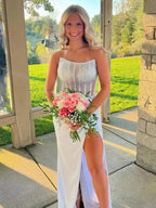 Delfina | Lilac Strapless Satin Sheath Long Prom Dresses with Slit by KissProm