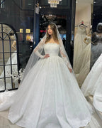 Deluxe Floor Length Long Sleeves A-Line Lace Wedding Dress with Ruffles by misshow.com