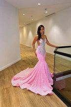 Deluxe Floor Length Sleeveless Mermaid Sequined Prom Dress with Ruffles by misshow.com
