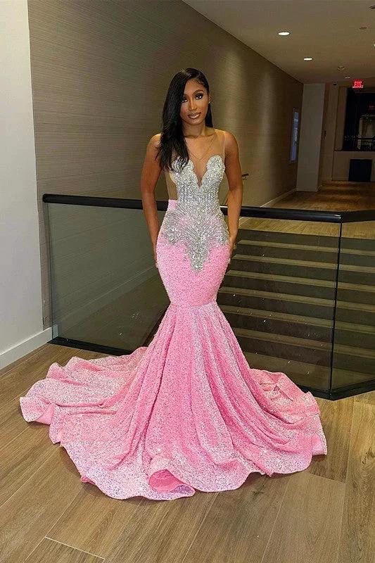 Deluxe Floor Length Sleeveless Mermaid Sequined Prom Dress with Ruffles by misshow.com
