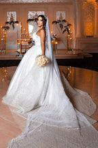 Deluxe Floor Length Sweetheart Sleeveless A-Line Sequined Wedding Dress with Beads by misshow.com