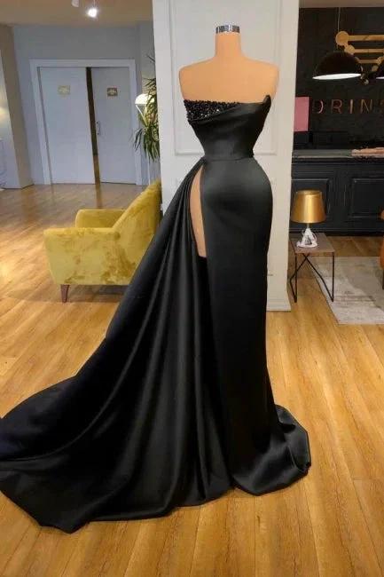 Designer A-line Evening Dresses Long Black Prom Dresses With Slit by misshow.com