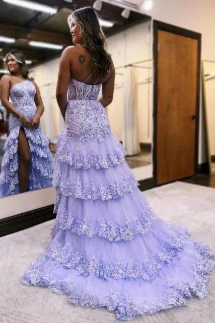 Amazing Column Satin Sleeveless Prom Dress With Ruffles Split by misshow.com