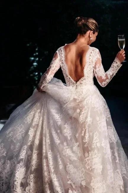 Designer A-line Long Sleeves Backless Wedding dresses with Lace by misshow.com