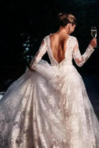 Designer A-line Long Sleeves Backless Wedding dresses with Lace by misshow.com