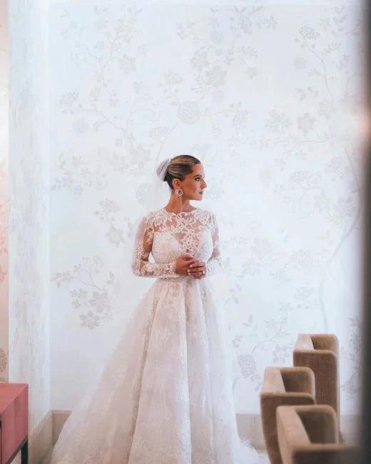 Designer A-line Long Sleeves Backless Wedding dresses with Lace by misshow.com
