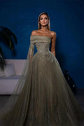 Designer A-line Off-the-shoulder Long Sleeves Sequined Prom Dress by misshow.com