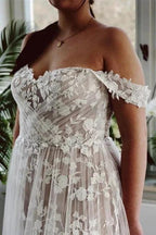 Designer A-line Off-the-shoulder Sleeveless Wedding Dresses With Lace by misshow.com