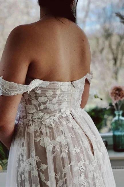 Designer A-line Off-the-shoulder Sleeveless Wedding Dresses With Lace by misshow.com
