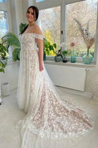 Designer A-line Off-the-shoulder Sleeveless Wedding Dresses With Lace by misshow.com