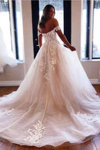 Designer A-Line Off-the-shoulder V-neck Wedding Dresses With Lace by misshow.com