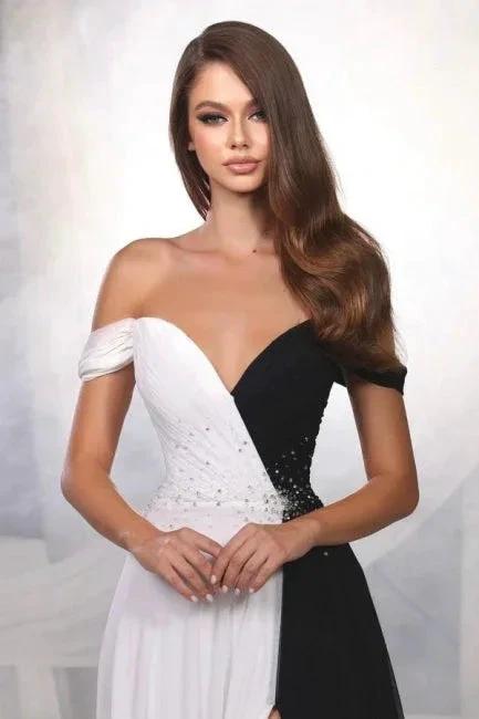 Designer A-Line Satin Off-The-Shoulder Sleeveless Prom Dresses With Split Front by misshow.com