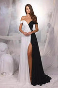 Designer A-Line Satin Off-The-Shoulder Sleeveless Prom Dresses With Split Front by misshow.com