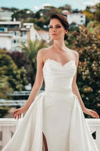 Designer A-line Satin Sleeveless Wedding Dresses With Lace by misshow.com