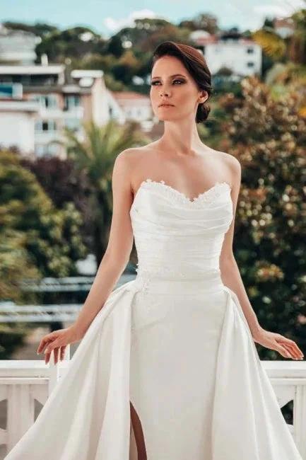 Designer A-line Satin Sleeveless Wedding Dresses With Lace by misshow.com