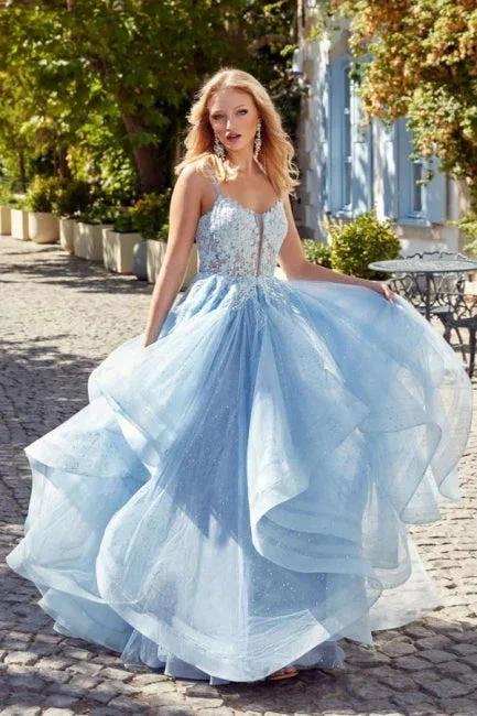Designer A-Line Tulle Satin Scoop Sleeveless Prom Dress With Rhinestone by misshow.com