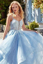 Designer A-Line Tulle Satin Scoop Sleeveless Prom Dress With Rhinestone by misshow.com