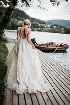 Designer A-Line V-neck Sleeveless Wedding Dresses With Lace by misshow.com