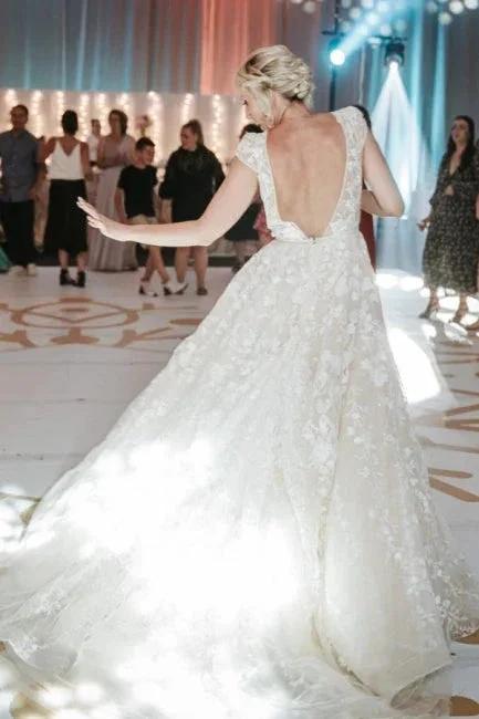 Designer A-Line V-neck Sleeveless Wedding Dresses With Lace by misshow.com