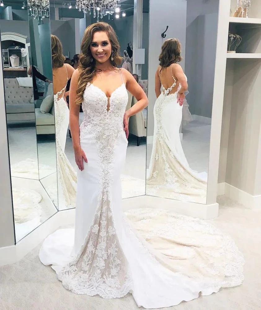 Designer Backless Spaghetti-Straps Column Wedding Dress by misshow.com