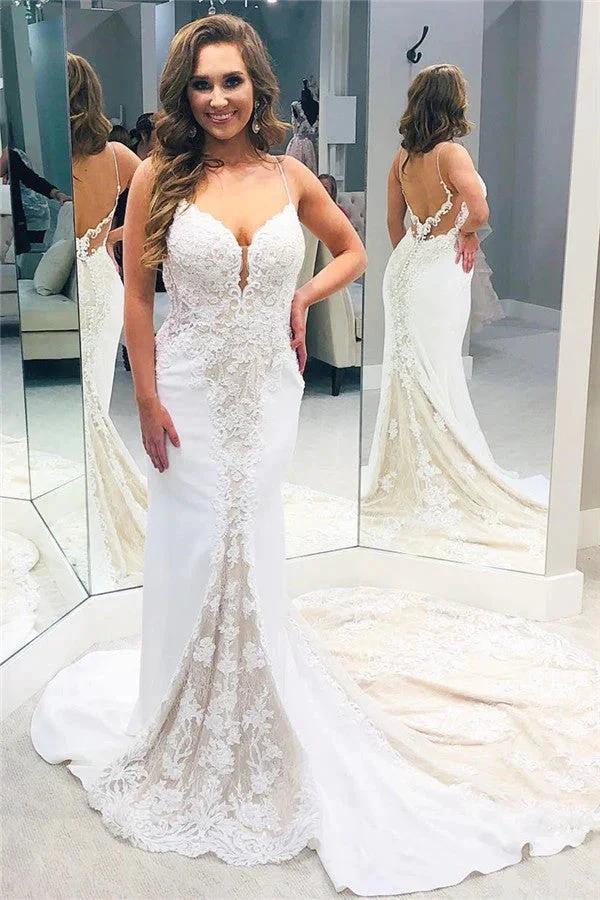 Designer Backless Spaghetti-Straps Column Wedding Dress by misshow.com