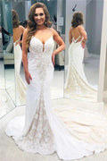 Designer Backless Spaghetti-Straps Column Wedding Dress by misshow.com