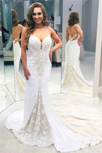 Designer Backless Spaghetti-Straps Column Wedding Dress by misshow.com