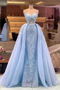 Designer Blue Long Lace Prom Dresses Evening Gowns With Detachable Train by misshow.com