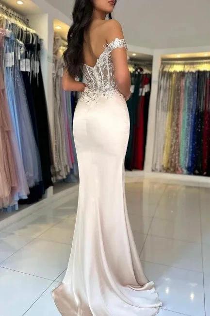 Designer Column Lace Off-The-Shoulder Sleeveless Prom Dress With Split Front by misshow.com