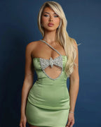 Designer Column Satin One Shoulder Sleeveless Short Homecoming Dress With Beading by misshow.com