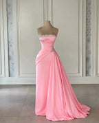 Designer Column Satin Strapless Sleeveless Pink Prom Dresses With Rhinestone by misshow.com
