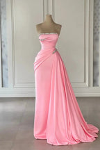 Designer Column Satin Strapless Sleeveless Pink Prom Dresses With Rhinestone by misshow.com