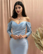 Designer Column Sweetheart Half Sleeve Ruffles Satin Prom Dress by misshow.com