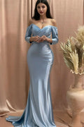 Designer Column Sweetheart Half Sleeve Ruffles Satin Prom Dress by misshow.com