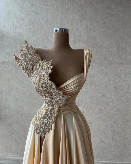 Designer Elegant Sleeveless A-line Long Glitter Silt Prom Dresses by misshow.com