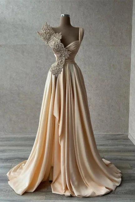 Designer Elegant Sleeveless A-line Long Glitter Silt Prom Dresses by misshow.com