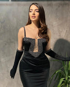 Designer Long Black Spaghetti Straps Beading Sleeveless Mermaid Prom Dress by misshow.com