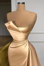Designer Long Champagne A-line Sleeveless Split Prom Dress With Train by misshow.com