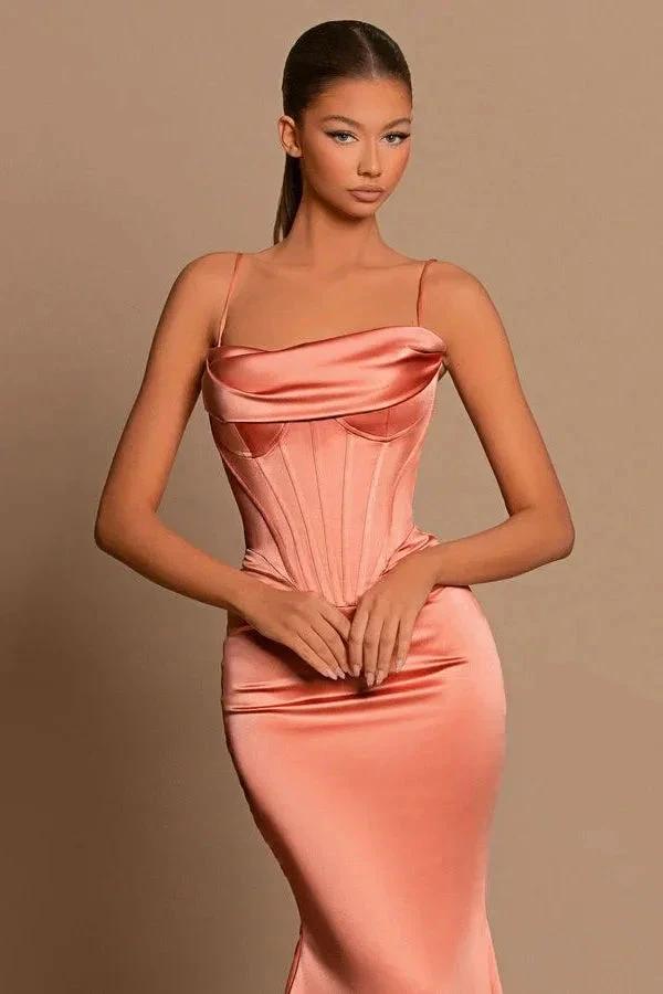 Designer Long Coral Spaghetti Straps Mermaid Sleeveless Prom Dress by misshow.com