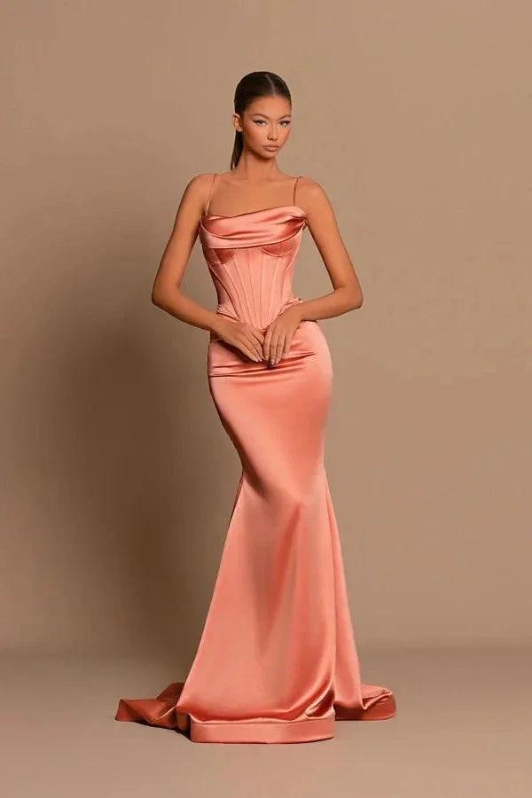 Designer Long Coral Spaghetti Straps Mermaid Sleeveless Prom Dress by misshow.com