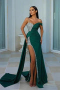 Designer Long Dark Green Sequined Mermaid Prom Dresses With Slit by misshow.com