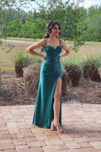 Designer Long Dark Green Sleeveless Spaghetti Straps Prom Dresses With Slit by misshow.com