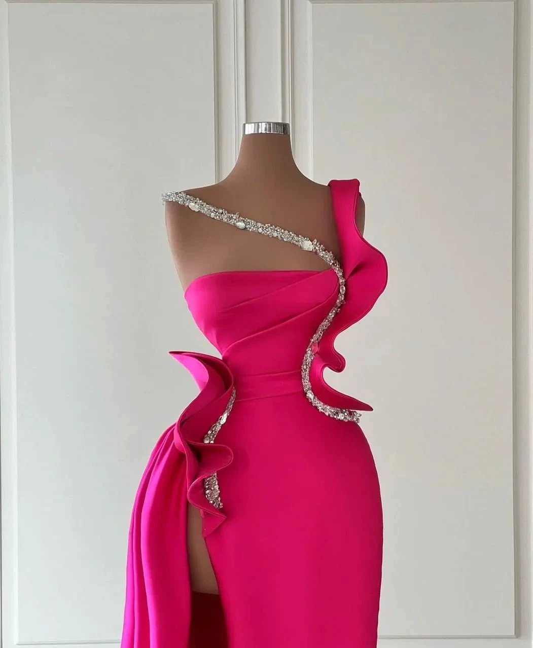 Designer Long Glitter Sleeveless Split Front Prom Dress With Ruffles by misshow.com