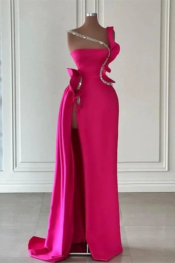 Designer Long Glitter Sleeveless Split Front Prom Dress With Ruffles by misshow.com